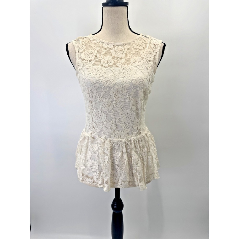 Adiva All Over Lace Peplum Top Small Ruffle Zip Cottage Fairy Angelcore Coquette
